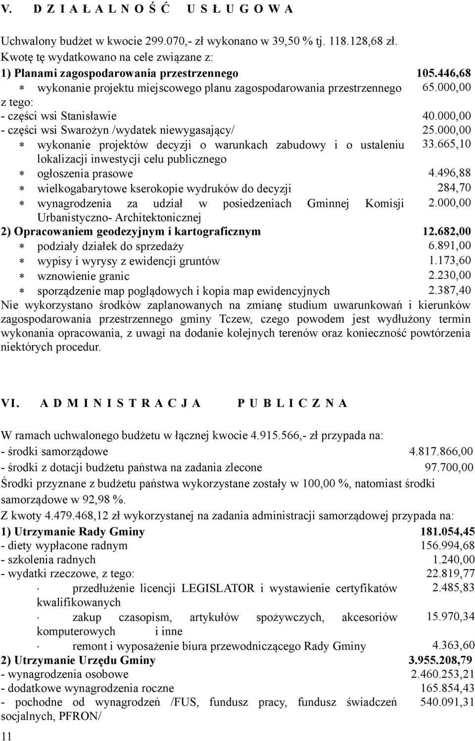 000,00 z tego: - części wsi Stanisławie 40.000,00 - części wsi Swarożyn /wydatek niewygasający/ 25.000,00 wykonanie projektów decyzji o warunkach zabudowy i o ustaleniu 33.
