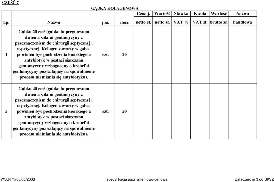 Kolagen zawarty w gąbce powinien być pochodzenia końskiego a antybiotyk w postaci siarczanu gentamycyny wzbogacony o krobefat gentamycyny pozwalający na spowolnienie procesu ulatniania się