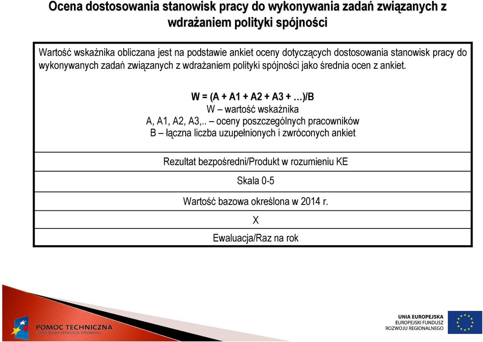 spójności jako średnia ocen z ankiet. W = (A + A1 + A2 + A3 + )/B W wartość wskaźnika A, A1, A2, A3,.