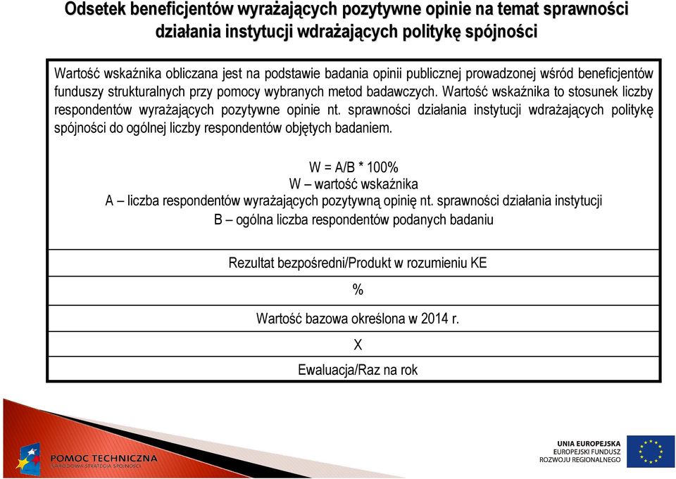 Wartość wskaźnika to stosunek liczby respondentów wyraŝających pozytywne opinie nt.