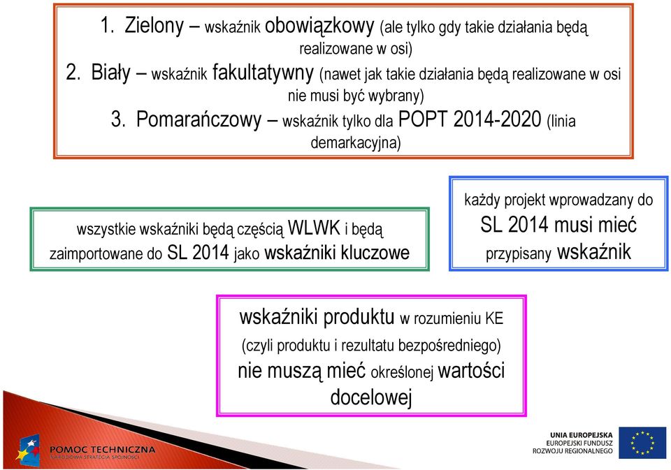 Pomarańczowy wskaźnik tylko dla POPT 214-22 (linia demarkacyjna) wszystkie wskaźniki będą częścią WLWK i będą zaimportowane do SL 214