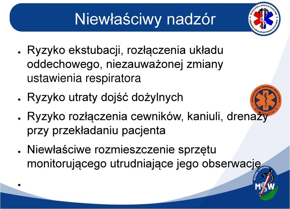 Ryzyko rozłączenia cewników, kaniuli, drenaży przy przekładaniu pacjenta