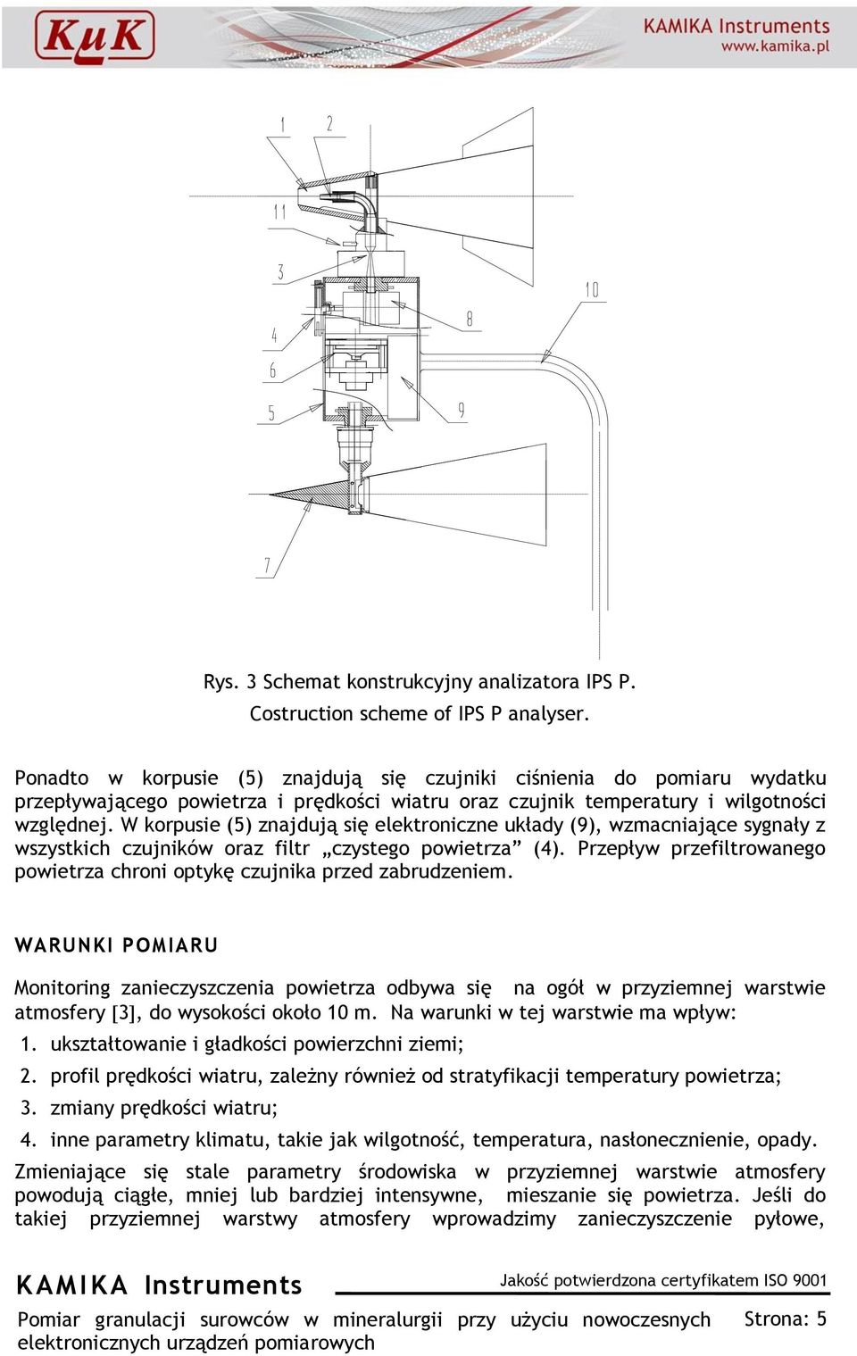 W korpusie (5) znajdują się elektroniczne układy (9), wzmacniające sygnały z wszystkich czujników oraz filtr czystego powietrza (4).