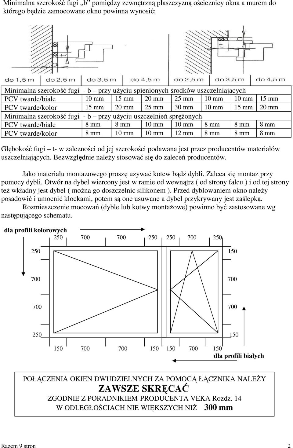 PCV twarde/białe 8 mm 8 mm 10 mm 10 mm 8 mm 8 mm 8 mm PCV twarde/kolor 8 mm 10 mm 10 mm 12 mm 8 mm 8 mm 8 mm Głębokość fugi t- w zależności od jej szerokości podawana jest przez producentów