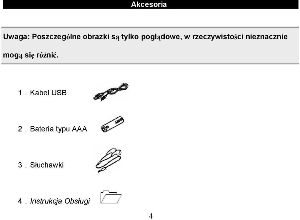 nieznacznie mogą się różnić. 1.Kabel USB 2.