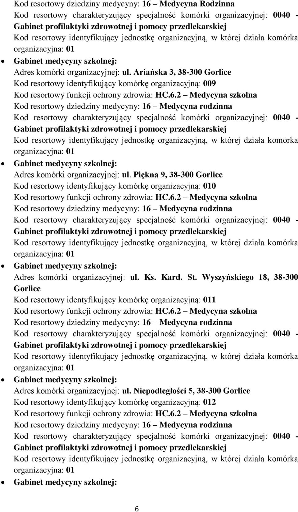Piękna 9, 38-300 Gorlice Kod resortowy identyfikujący komórkę organizacyjną: 010 Adres komórki organizacyjnej: ul. Ks. Kard. St.