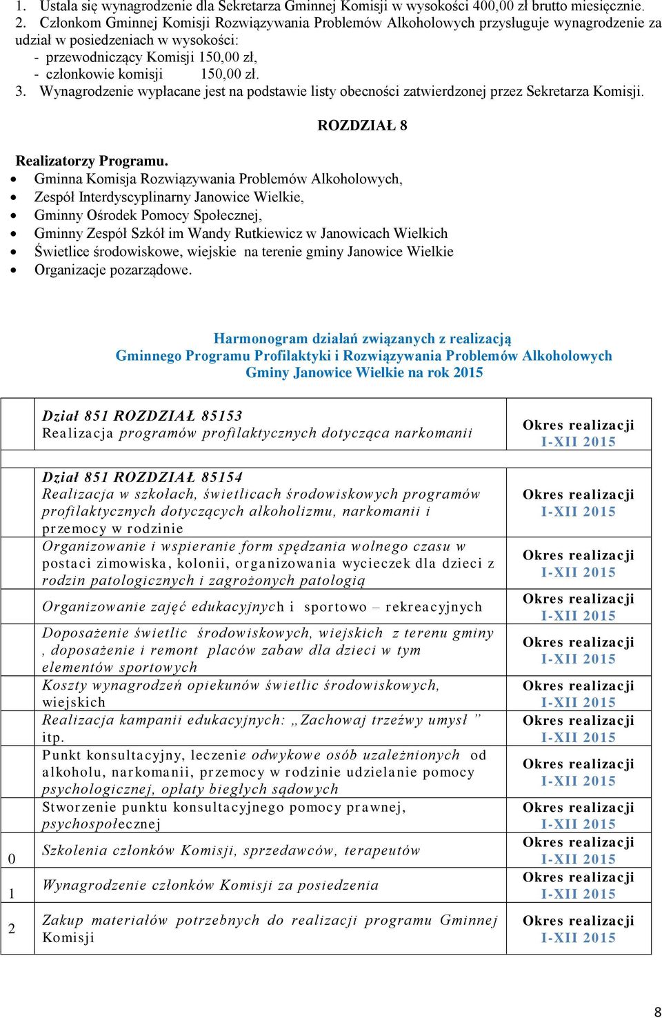 Wynagrodzenie wypłacane jest na podstawie listy obecności zatwierdzonej przez Sekretarza Komisji. ROZDZIAŁ 8 Realizatorzy Programu.
