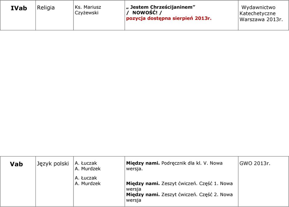 Vab Język polski A. Łuczak A. Murdzek A. Łuczak A. Murdzek Między nami. Podręcznik dla kl.