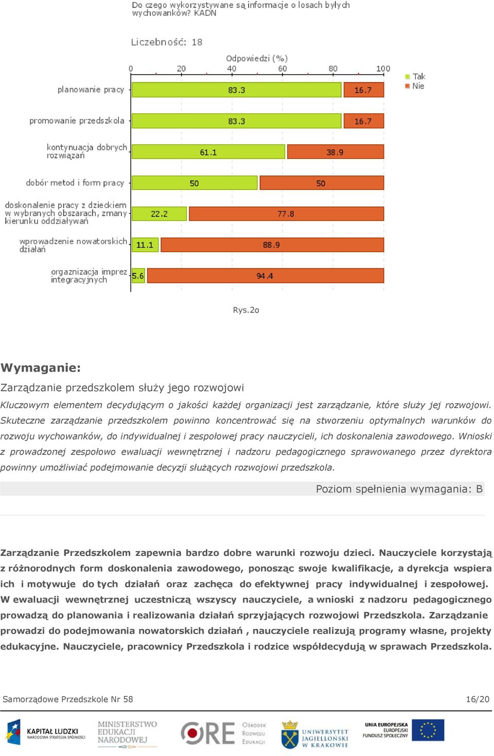 Wnioski z prowadzonej zespołowo ewaluacji wewnętrznej i nadzoru pedagogicznego sprawowanego przez dyrektora powinny umożliwiać podejmowanie decyzji służących rozwojowi przedszkola.