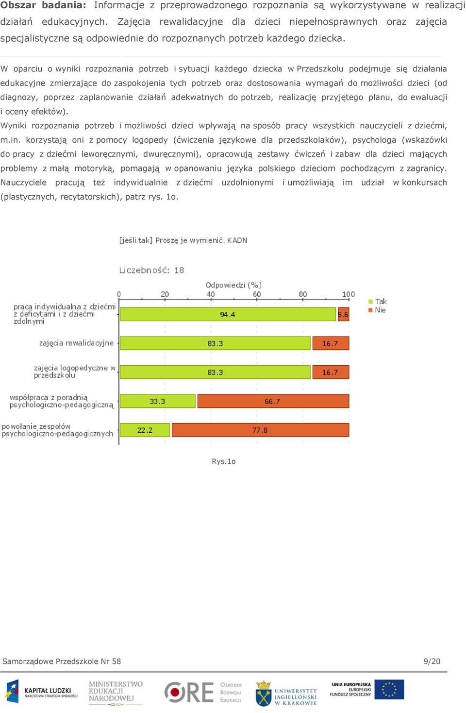 W oparciu o wyniki rozpoznania potrzeb i sytuacji każdego dziecka w Przedszkolu podejmuje się działania edukacyjne zmierzające do zaspokojenia tych potrzeb oraz dostosowania wymagań do możliwości