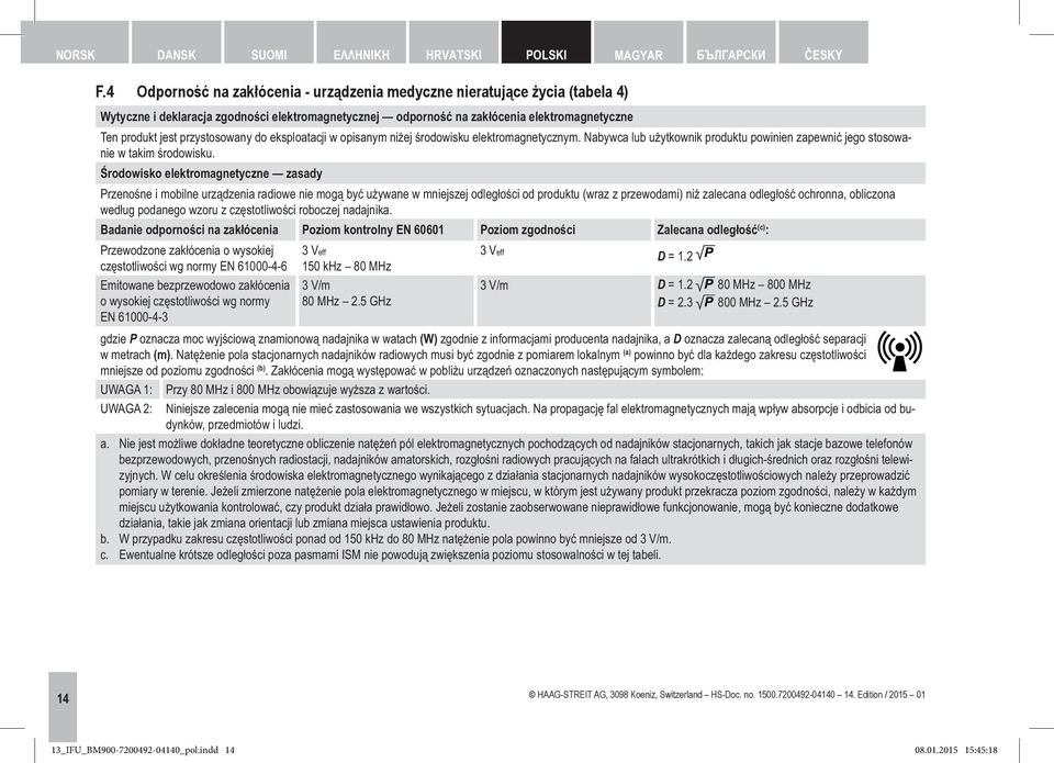 eksploatacji w opisanym niżej śrowisku elektromagnetycznym. Nabywca lub użytkownik pruktu powinien zapewnić jego stosowanie w takim śrowisku.