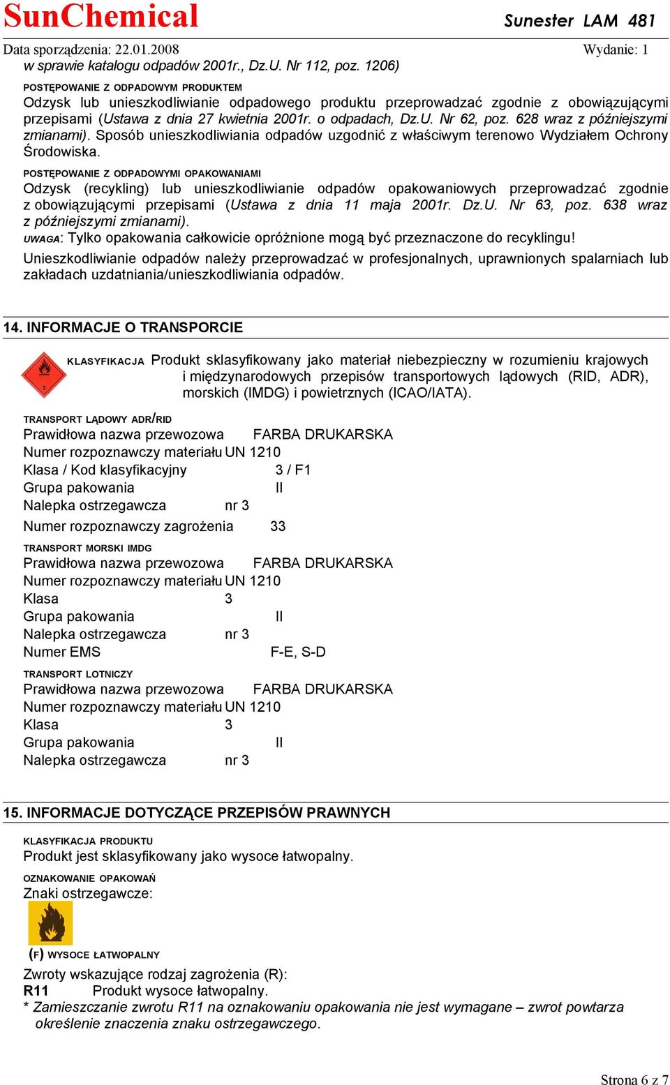 628 wraz z późniejszymi zmianami). Sposób unieszkodliwiania odpadów uzgodnić z właściwym terenowo Wydziałem Ochrony Środowiska.