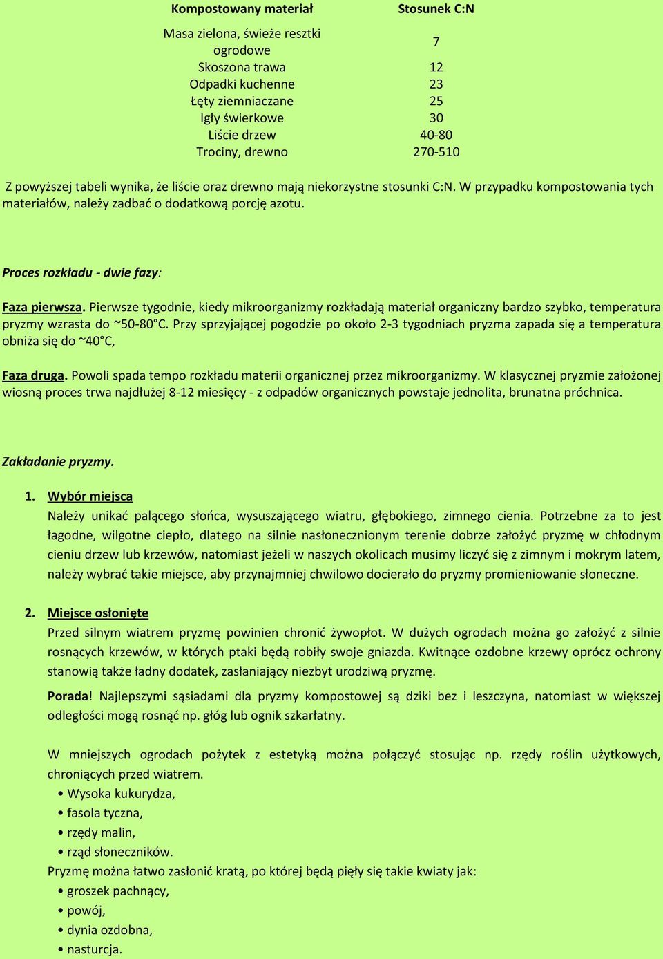 Proces rozkładu - dwie fazy: Faza pierwsza. Pierwsze tygodnie, kiedy mikroorganizmy rozkładają materiał organiczny bardzo szybko, temperatura pryzmy wzrasta do ~50-80 C.