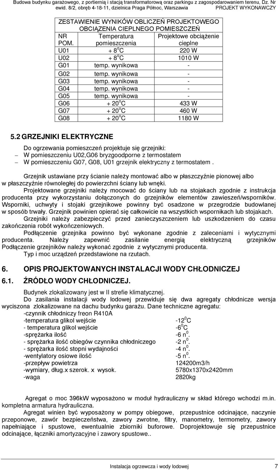 ynioa - G + o C 433 W G7 + o C 4 W G + o C 11 W GRZEJIKI ELEKTRYCZE Do ogrzeania pomieszczeń projeuje się grzejnii: W pomieszczeniu U,G bryzgoodporne z ermosaem W pomieszczeniu G7, G, U1 grzejni