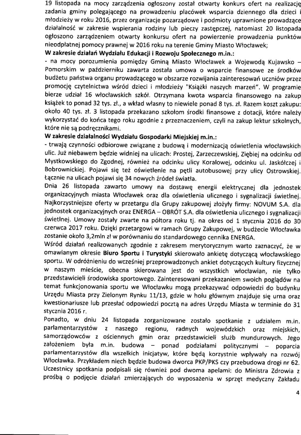 powierzenie prowadzenia punkt6w nieodplatnej pomocy prawnej w 2016 roku na terenie Gminy