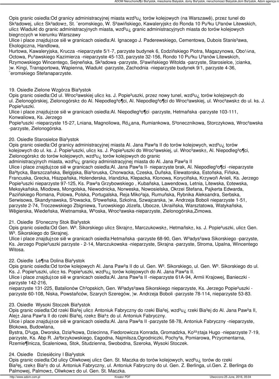 Warszawy Ulice i place znajduj±ce siê w granicach osiedla:al. Ignacego J.