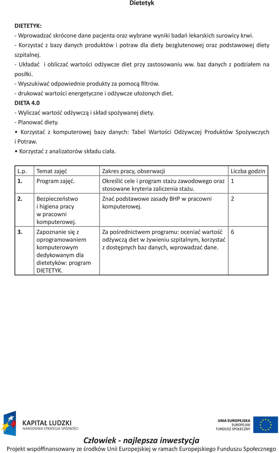 baz danych z podziałem na posiłki. - Wyszukiwać odpowiednie produkty za pomocą filtrów. - drukować wartości energetyczne i odżywcze ułożonych diet. DIETA 4.