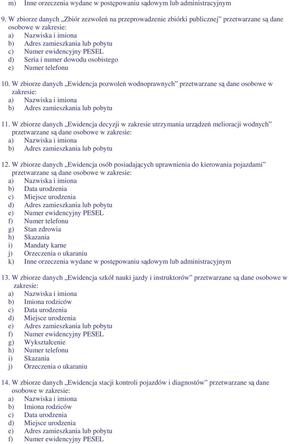 W zbiorze danych Ewidencja pozwole wodnoprawnych przetwarzane s dane osobowe w zakresie: 11.