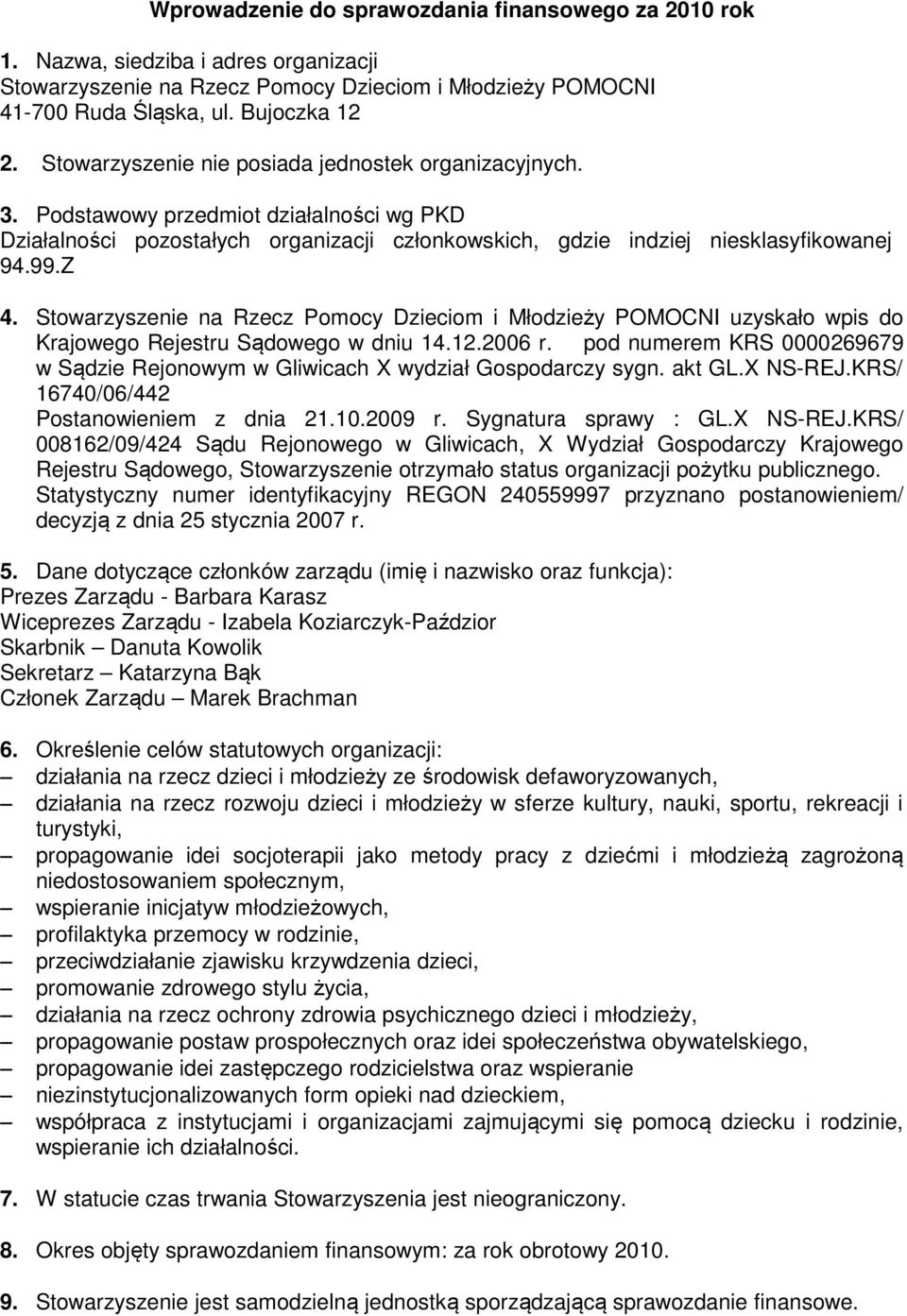 Stowarzyszenie na Rzecz Pomocy Dzieciom i Młodzieży POMOCNI uzyskało wpis do Krajowego Rejestru Sądowego w dniu 14.12.2006 r.