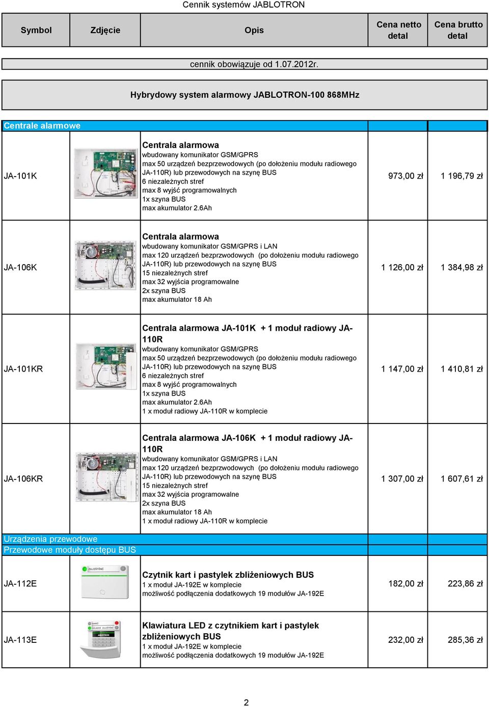 przewodowych na szynę BUS 6 niezależnych stref max 8 wyjść programowalnych 1x szyna BUS max akumulator 2.