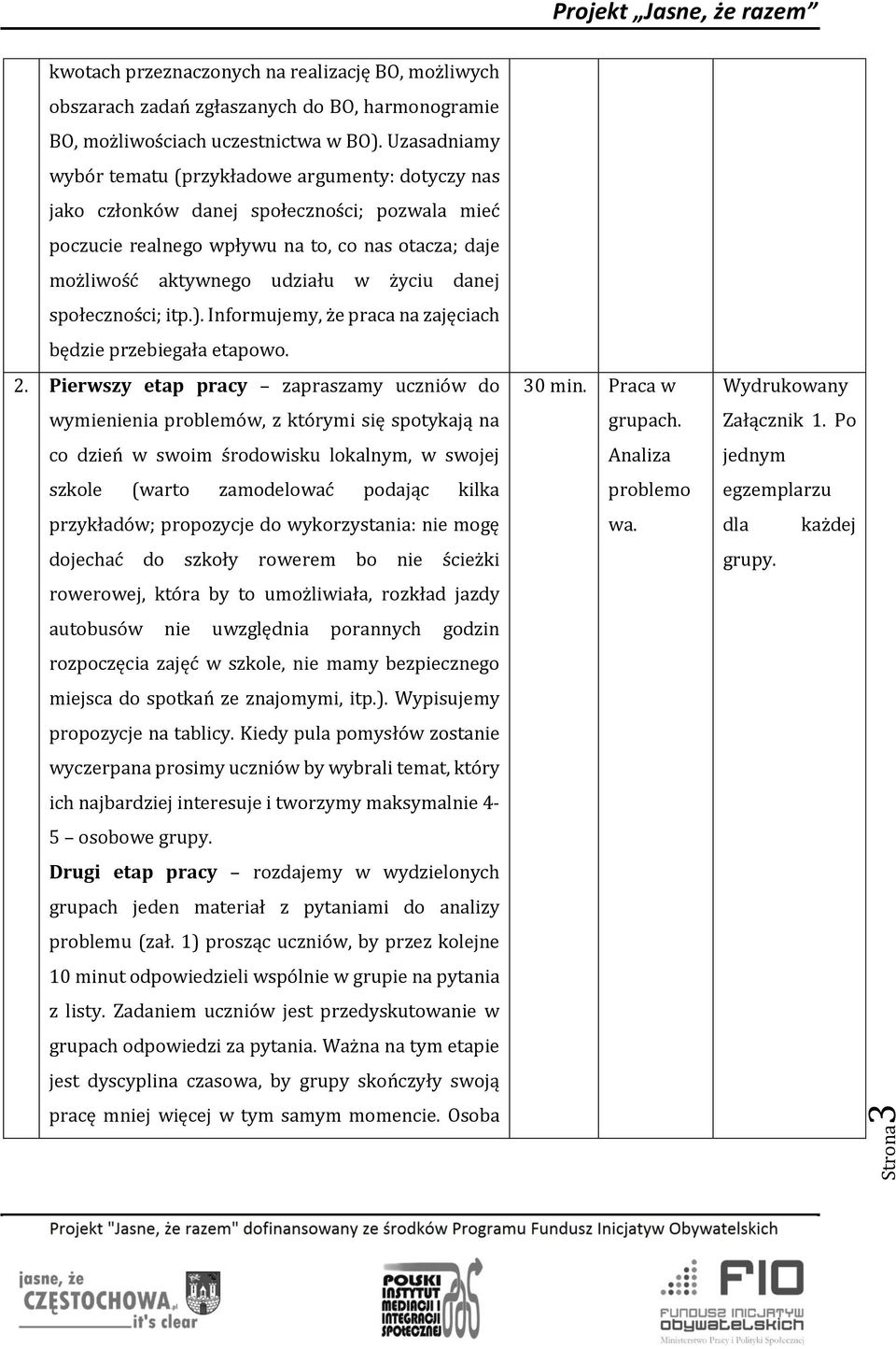 danej społeczności; itp.). Informujemy, że praca na zajęciach będzie przebiegała etapowo. 2.