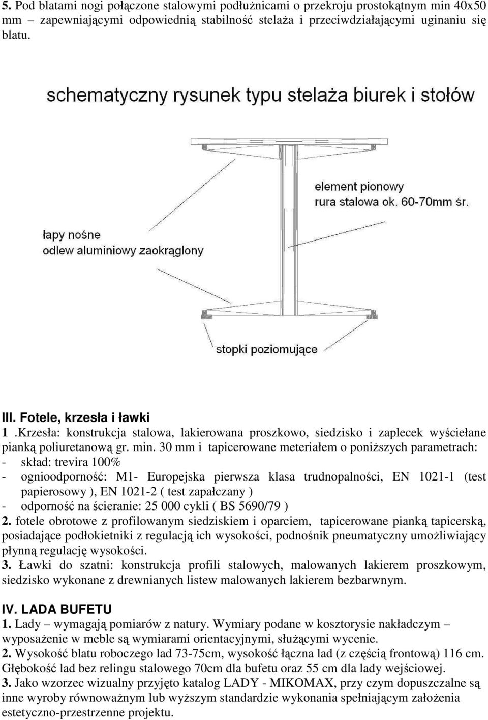 30 mm i tapicerowane meteriałem o poniŝszych parametrach: - skład: trevira 100% - ognioodporność: M1- Europejska pierwsza klasa trudnopalności, EN 1021-1 (test papierosowy ), EN 1021-2 ( test