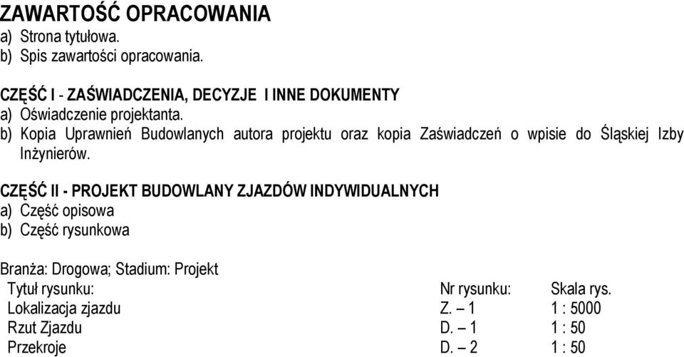 b) Kopia Uprawnień Budowlanych autora projektu oraz kopia Zaświadczeń o wpisie do Śląskiej Izby InŜynierów.