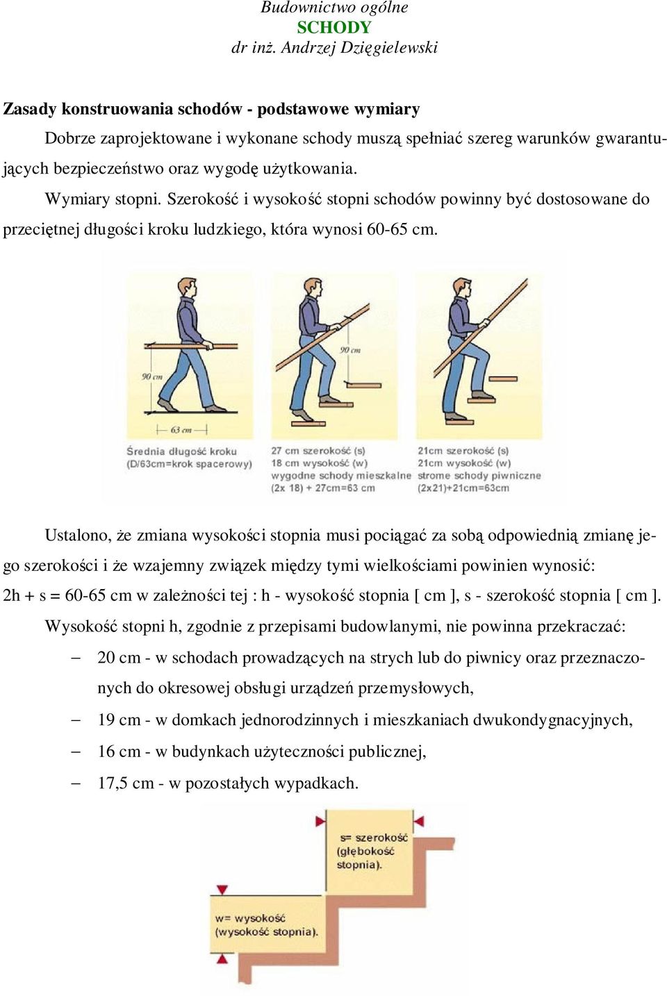 Wymiary stopni. Szeroko i wysoko stopni schodów powinny by dostosowane do przecitnej długoci kroku ludzkiego, która wynosi 60-65 cm.