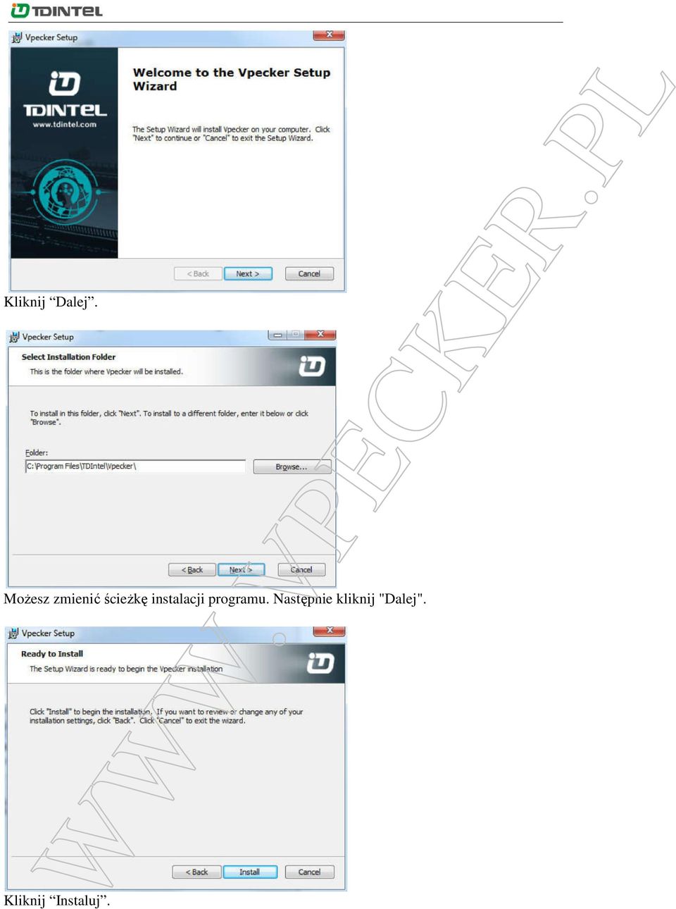 instalacji programu.