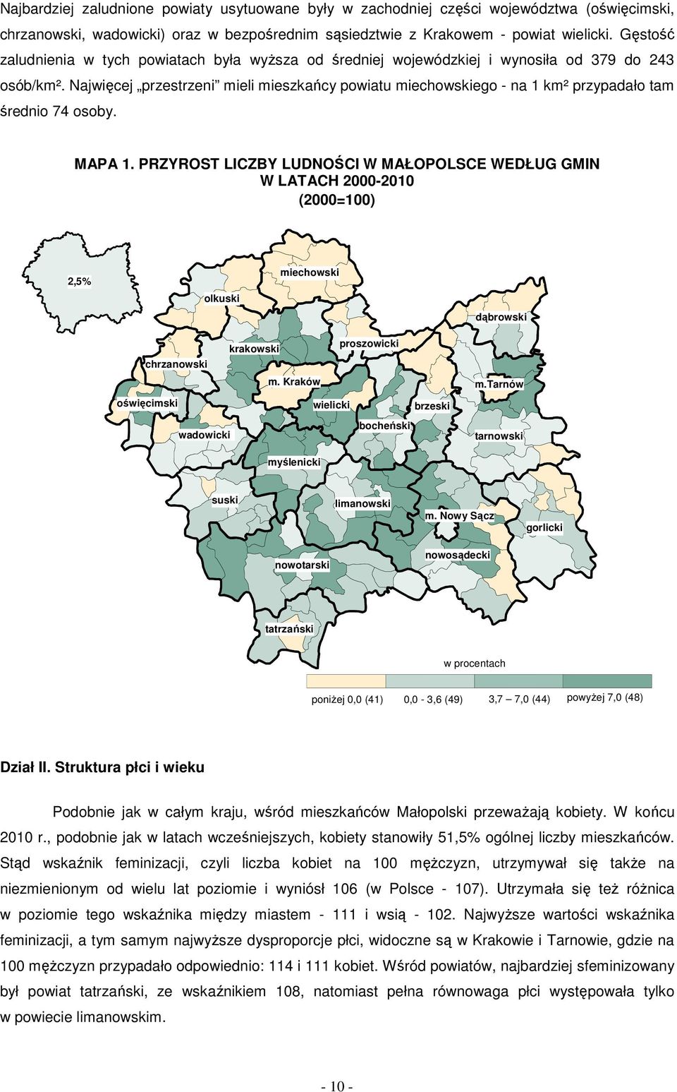 Najwięcej przestrzeni mieli mieszkańcy powiatu miechowskiego - na 1 km² przypadało tam średnio 74 osoby. MAPA 1.