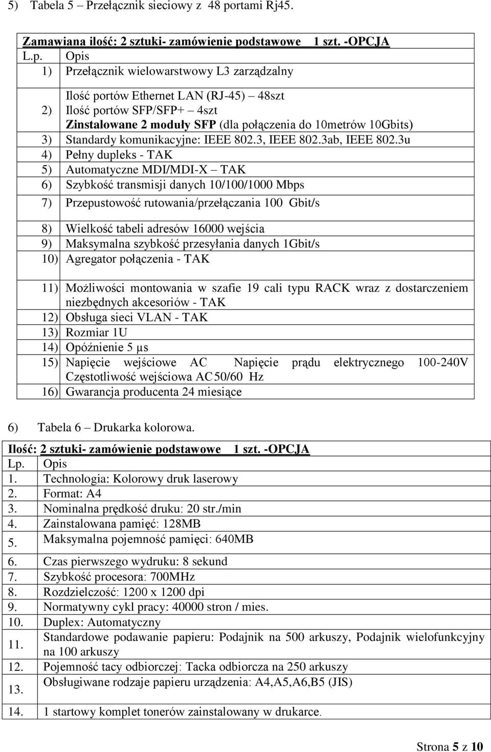 komunikacyjne: IEEE 802.3, IEEE 802.3ab, IEEE 802.