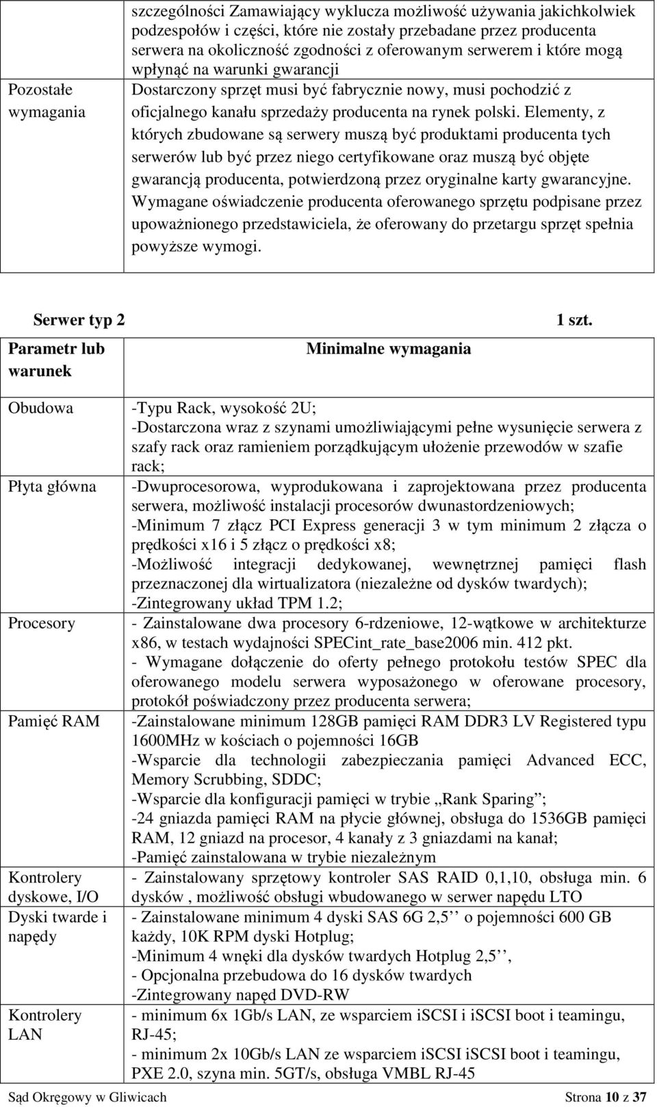 Elementy, z których zbudowane są serwery muszą być produktami producenta tych serwerów lub być przez niego certyfikowane oraz muszą być objęte gwarancją producenta, potwierdzoną przez oryginalne