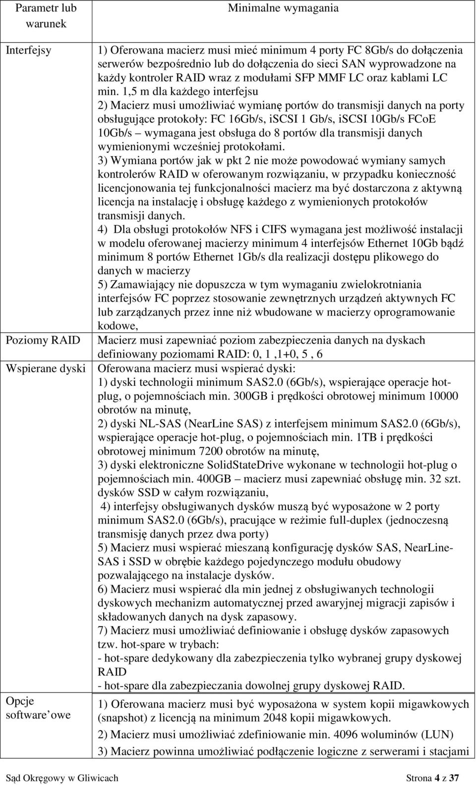 1,5 m dla każdego interfejsu 2) Macierz musi umożliwiać wymianę portów do transmisji danych na porty obsługujące protokoły: FC 16Gb/s, iscsi 1 Gb/s, iscsi 10Gb/s FCoE 10Gb/s wymagana jest obsługa do