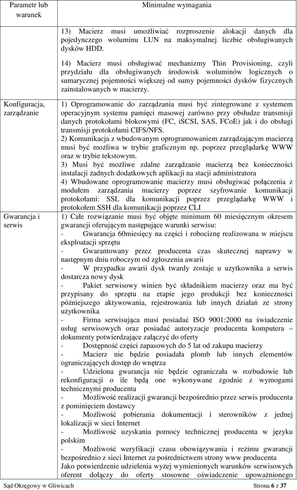 14) Macierz musi obsługiwać mechanizmy Thin Provisioning, czyli przydziału dla obsługiwanych środowisk woluminów logicznych o sumarycznej pojemności większej od sumy pojemności dysków fizycznych