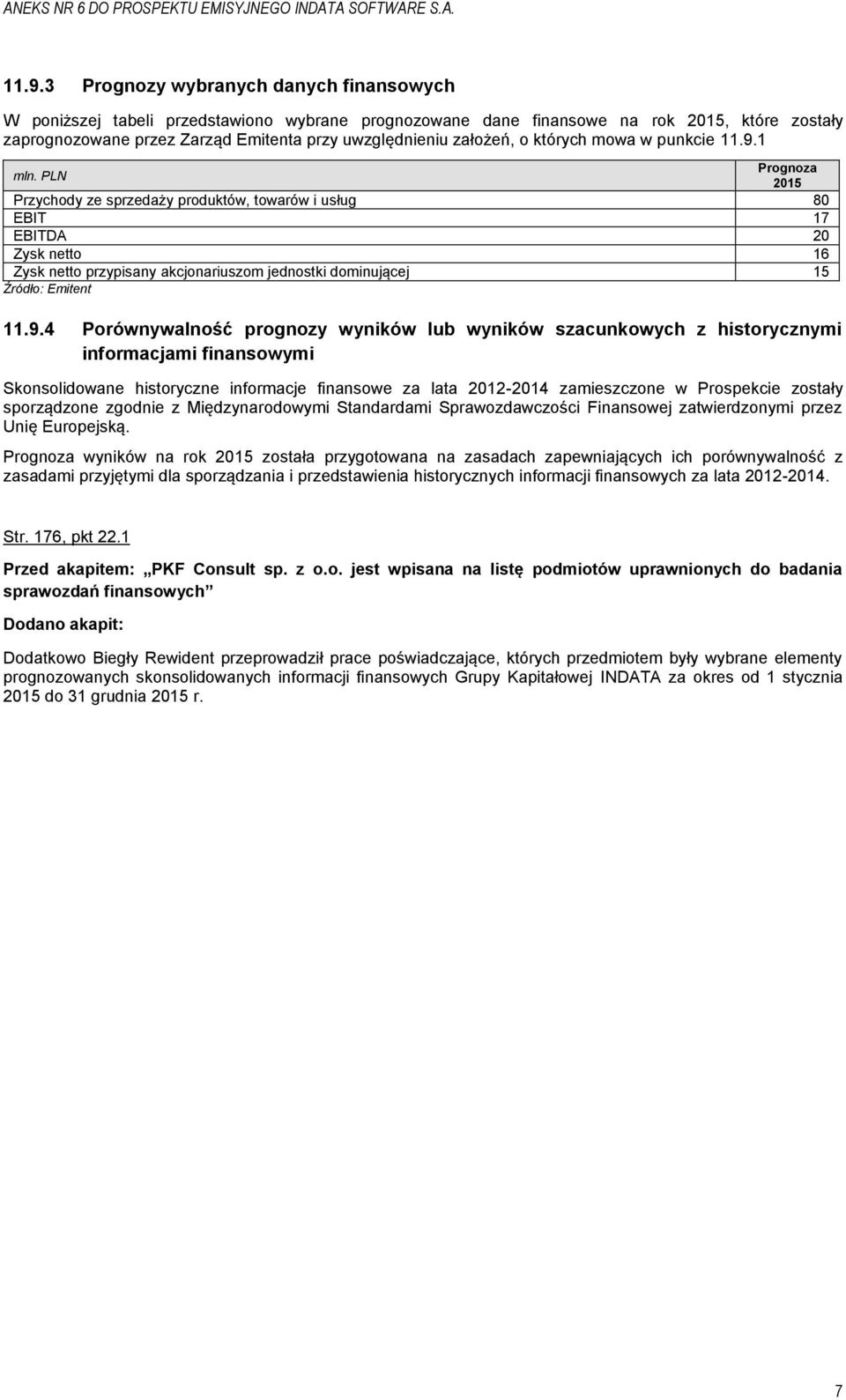 PLN 2015 Przychody ze sprzedaży produktów, towarów i usług 80 EBIT 17 EBITDA 20 Zysk netto 16 Zysk netto przypisany akcjonariuszom jednostki dominującej 15 Źródło: Emitent 11.9.