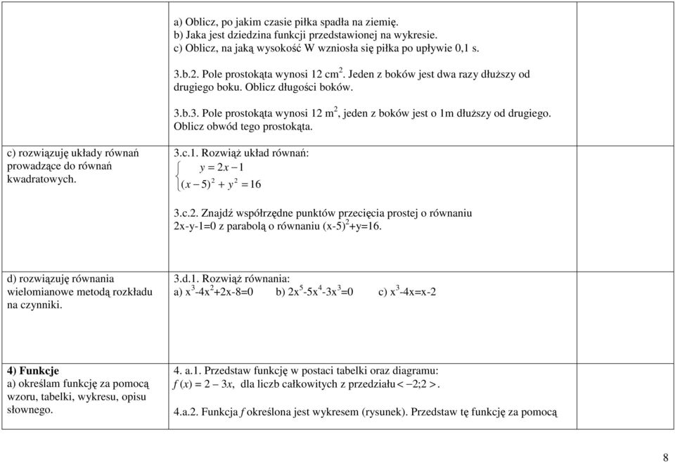 c) rozwiązuję układy równań prowadzące do równań kwadratowych..c.. Rozwiąż układ równań: y = x ( x 5) + y = 6.c.. Znajdź współrzędne punktów przecięcia prostej o równaniu x-y-=0 z parabolą o równaniu (x-5) +y=6.