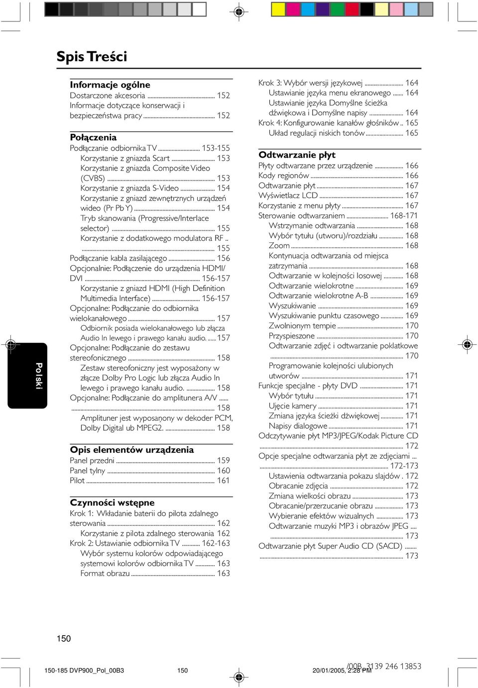 .. 154 Tryb skanowania (Progressive/Interlace selector)... 155 Korzystanie z dodatkowego modulatora F..... 155 Podłączanie kabla zasilającego... 156 Opcjonalnie: Podłączenie do urządzenia HDMI/ DVI.