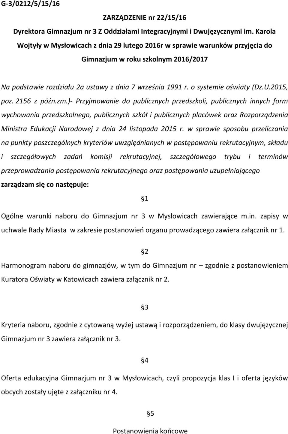 o systemie oświaty (Dz.U.2015, poz. 2156 z późn.zm.