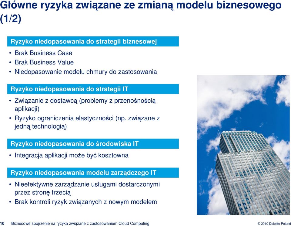 zwizane z jedn technologi) Ryzyko niedopasowania do rodowiska IT Integracja aplikacji moe by kosztowna Ryzyko niedopasowania modelu zarzdczego IT Nieefektywne