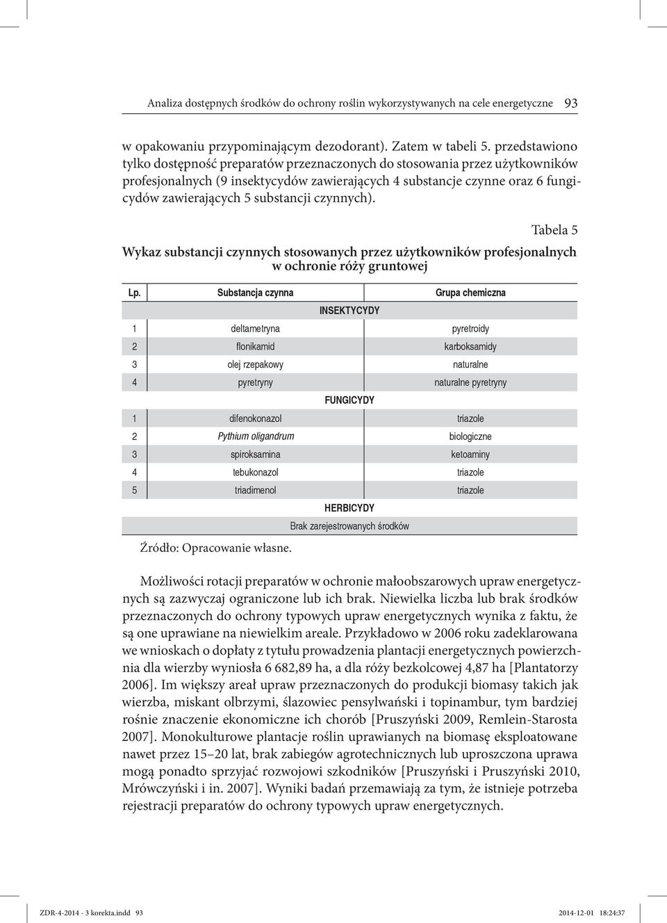 substancji czynnych). Tabela 5 Wykaz substancji czynnych stosowanych przez użytkowników profesjonalnych w ochronie róży gruntowej Lp.