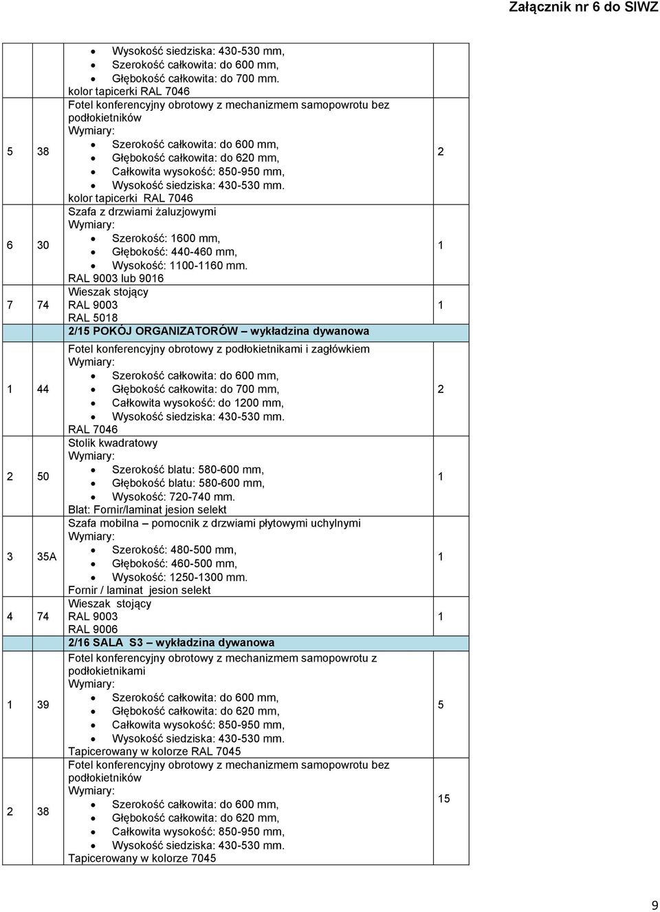 siedziska: 0-50 mm. kolor tapicerki RAL 70 Szafa z drzwiami żaluzjowymi Szerokość: 00 mm, Głębokość: 0-0 mm, Wysokość: 00-0 mm.