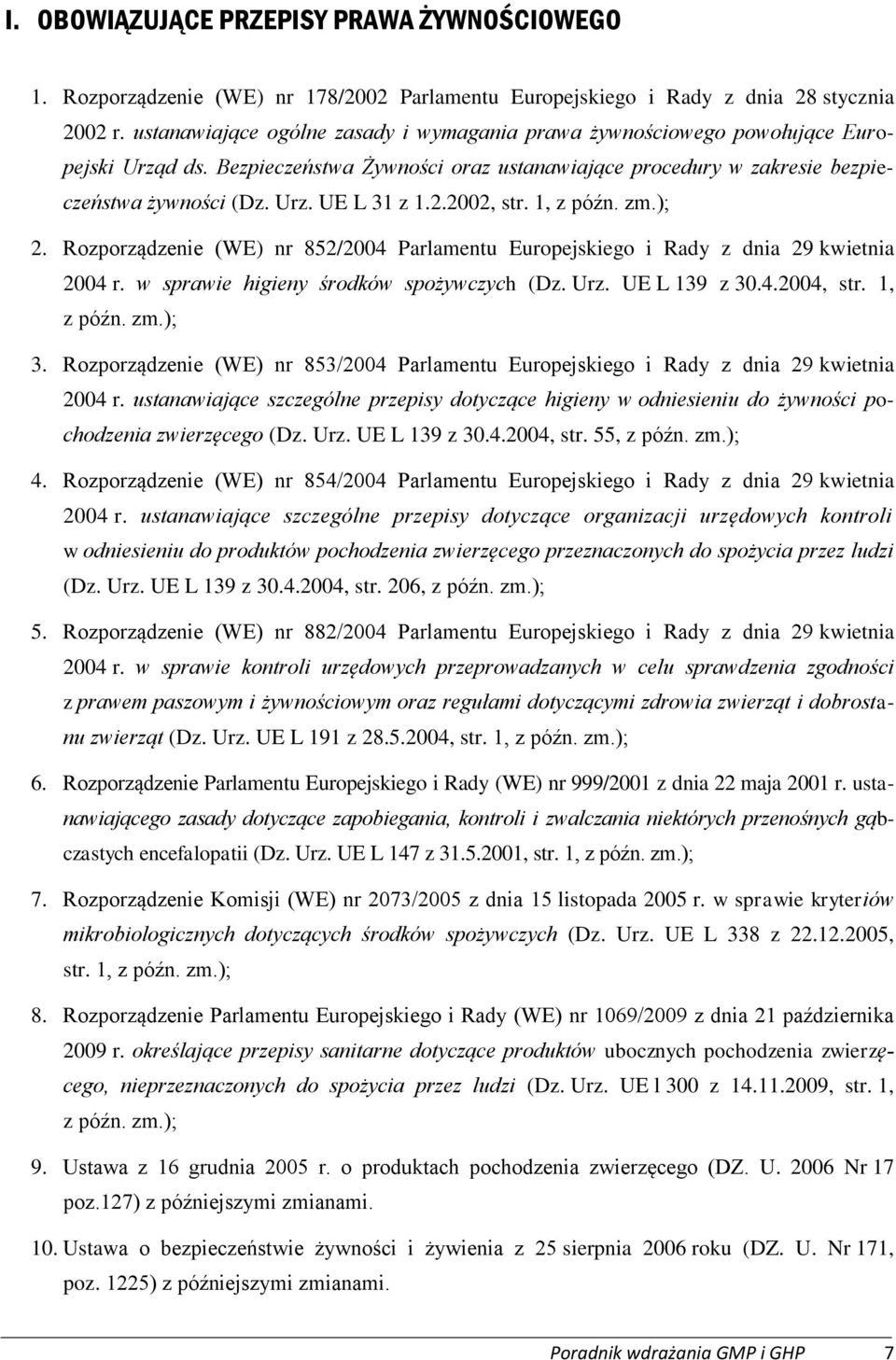 2.2002, str. 1, z późn. zm.); 2. Rozporządzenie (WE) nr 852/2004 Parlamentu Europejskiego i Rady z dnia 29 kwietnia 2004 r. w sprawie higieny środków spożywczych (Dz. Urz. UE L 139 z 30.4.2004, str.