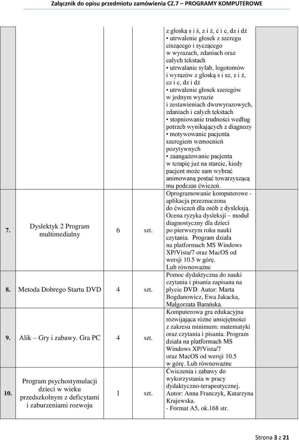 oraz całych tekstach utrwalanie sylab, logotomów i wyrazów z głoską s i sz, z i ż, cz i c, dz i dż utrwalenie głosek szeregów w jednym wyrazie i zestawieniach dwuwyrazowych, zdaniach i całych