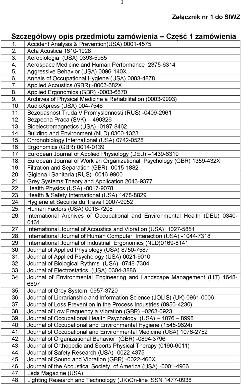 Applied Ergonomics (GBR) -0003-6870 9. Archives of Physical Medicine a Rehabilitation (0003-9993) 10. AudioXpress (USA) 004-7546 11. Bezopasnost Truda V Promyslennosti (RUS) -0409-2961 12.