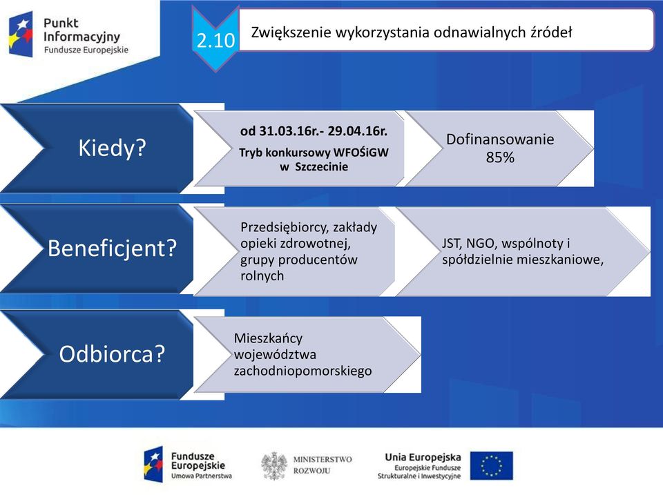 Przedsiębiorcy, zakłady opieki zdrowotnej, grupy producentów rolnych JST, NGO,