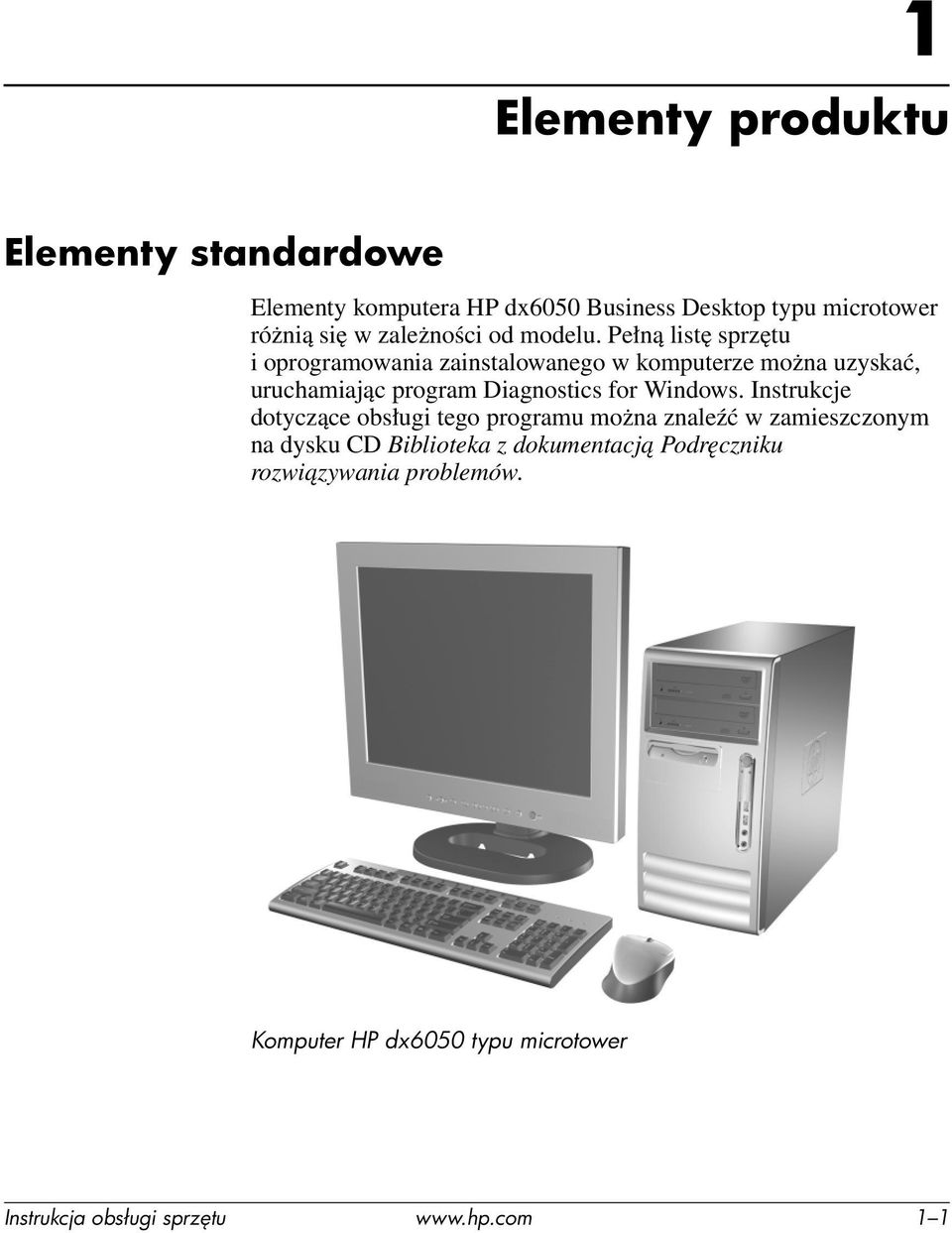 Pełną listę sprzętu i oprogramowania zainstalowanego w komputerze można uzyskać, uruchamiając program Diagnostics for