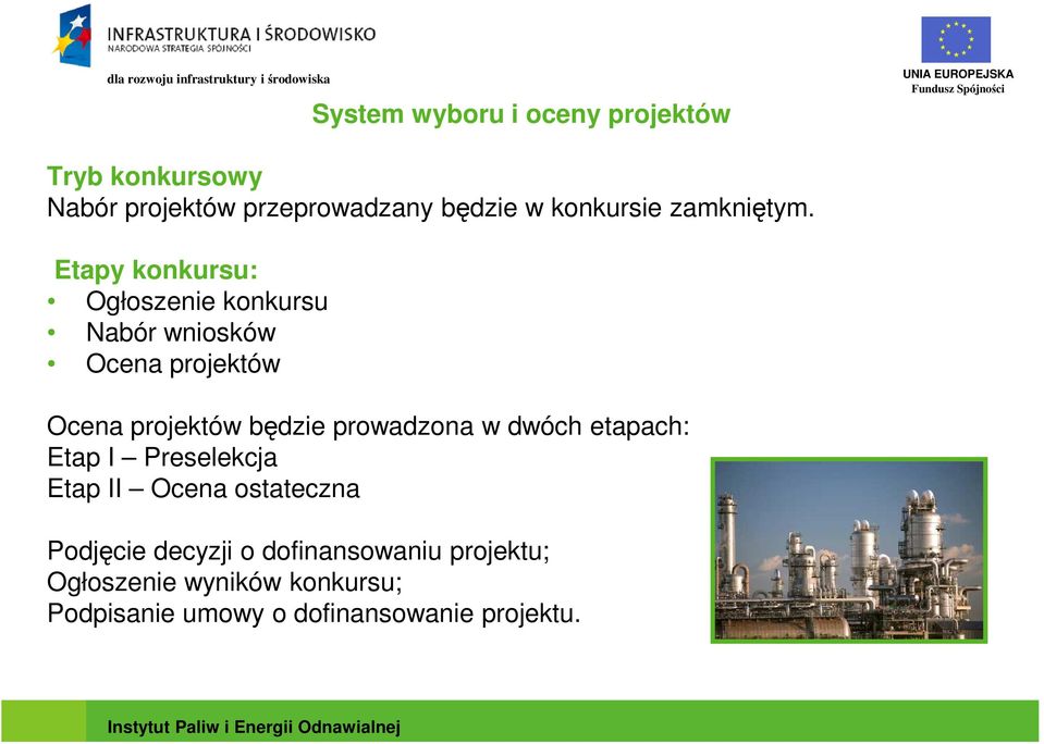 Etapy konkursu: Ogłoszenie konkursu Nabór wniosków Ocena projektów Ocena projektów będzie