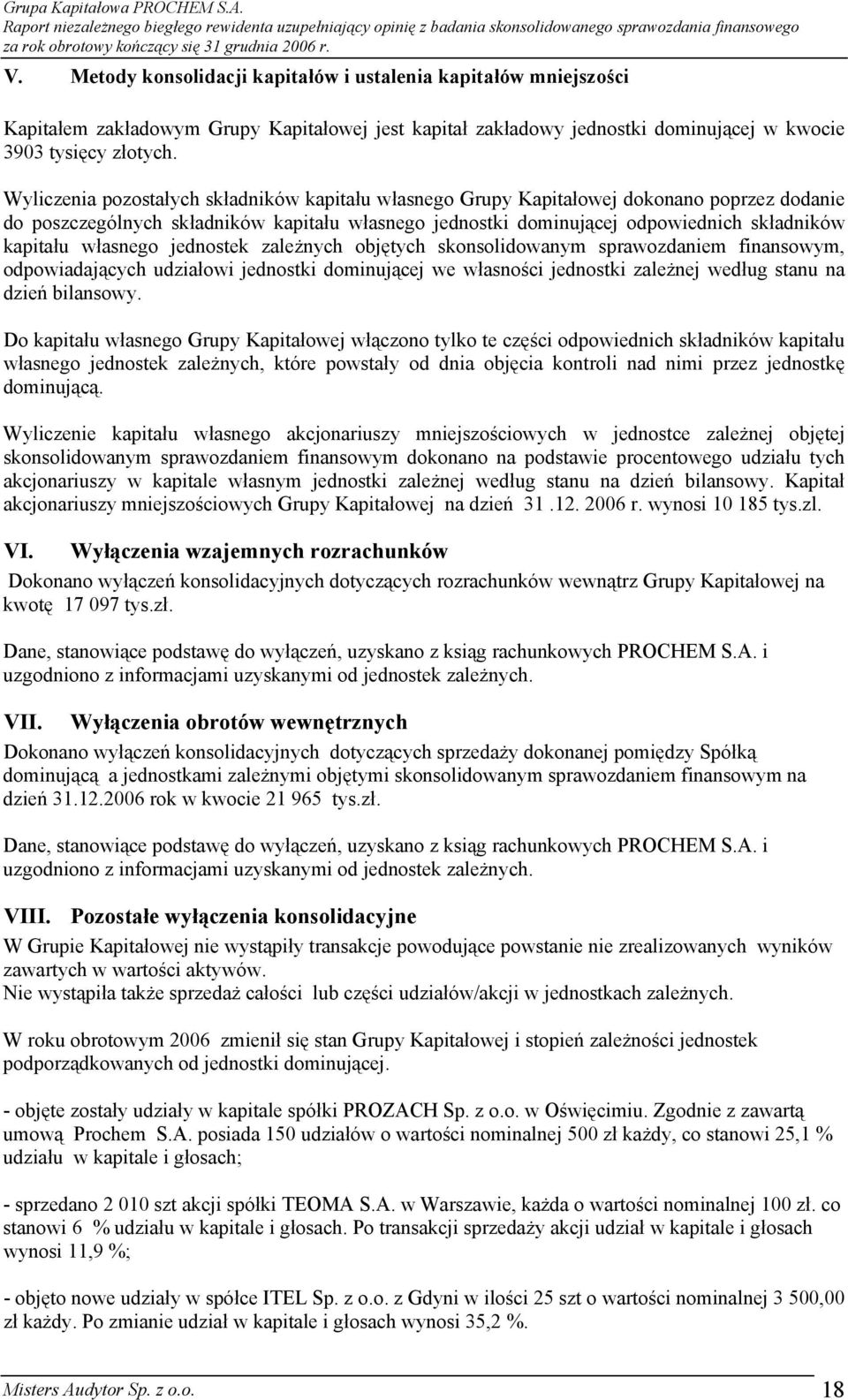 własnego jednostek zależnych objętych skonsolidowanym sprawozdaniem finansowym, odpowiadających udziałowi jednostki dominującej we własności jednostki zależnej według stanu na dzień bilansowy.