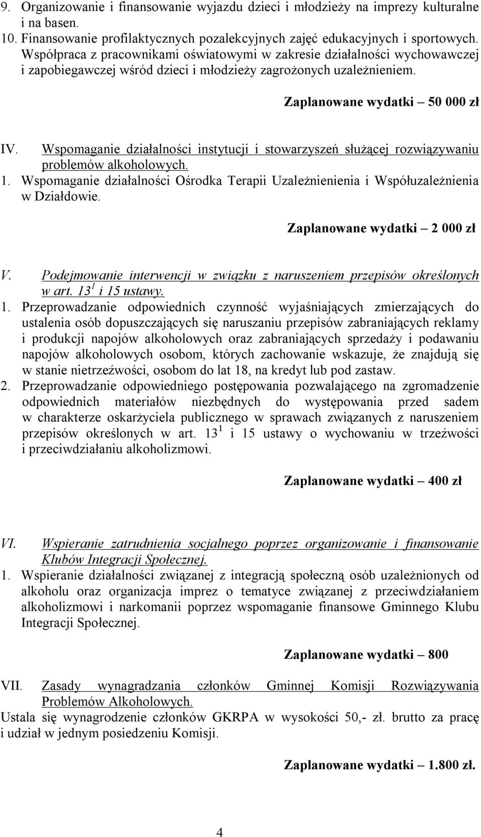 Wspomaganie działalności instytucji i stowarzyszeń służącej rozwiązywaniu problemów alkoholowych. 1. Wspomaganie działalności Ośrodka Terapii Uzależnienienia i Współuzależnienia w Działdowie.