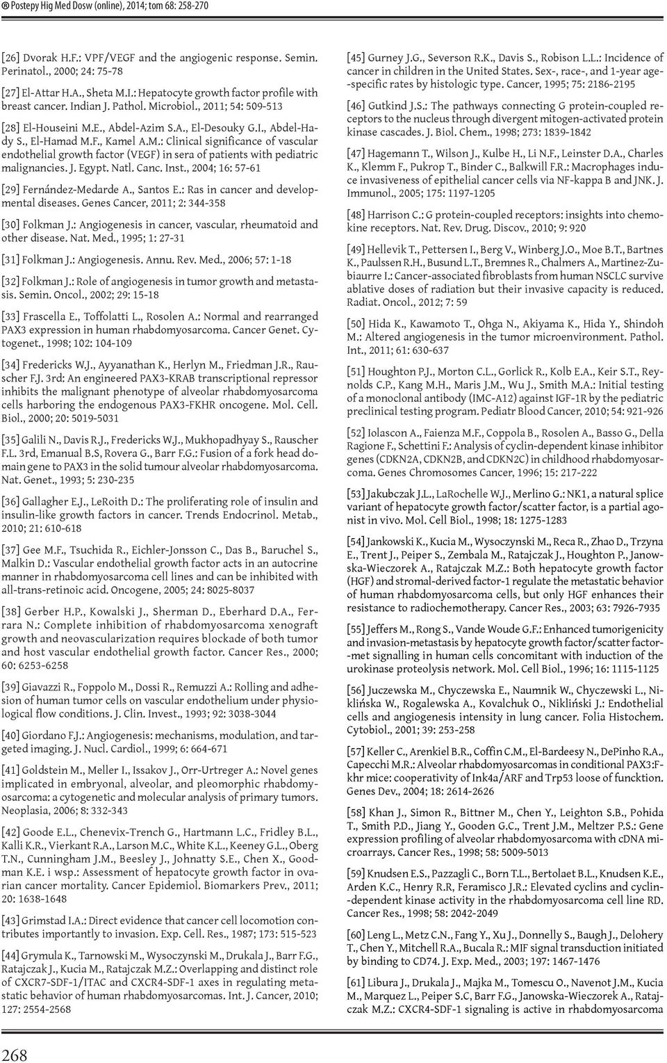 J. Egypt. Natl. Canc. Inst., 2004; 16: 57-61 [29] Fernández-Medarde A., Santos E.: Ras in cancer and developmental diseases. Genes Cancer, 2011; 2: 344-358 [30] Folkman J.